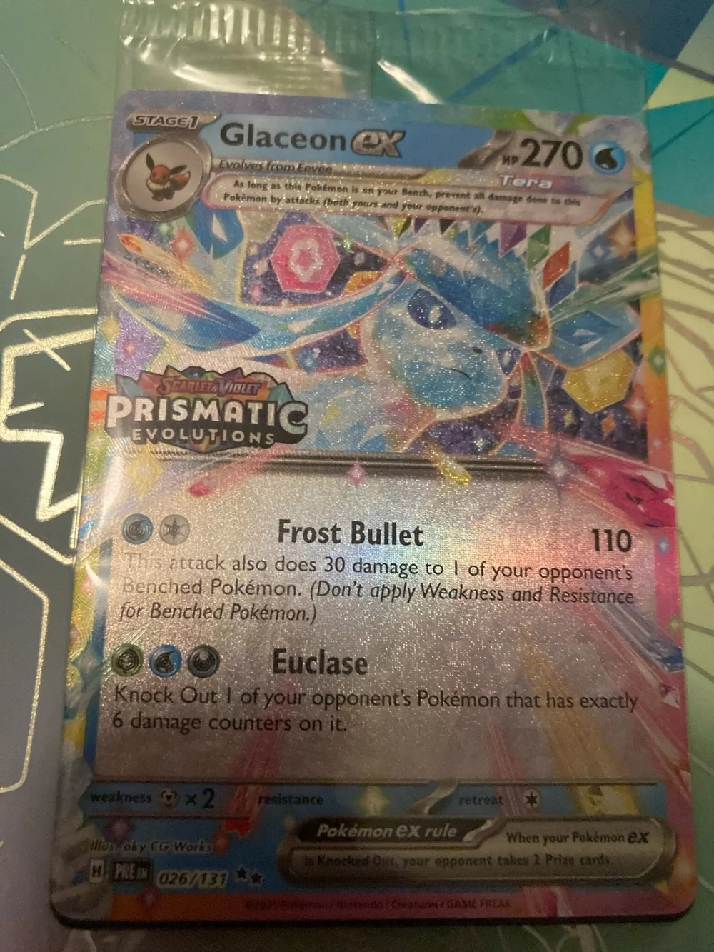 Pokemon Glaceon EX Prismatic Evolutions Holo - Blue, Silver, Pink